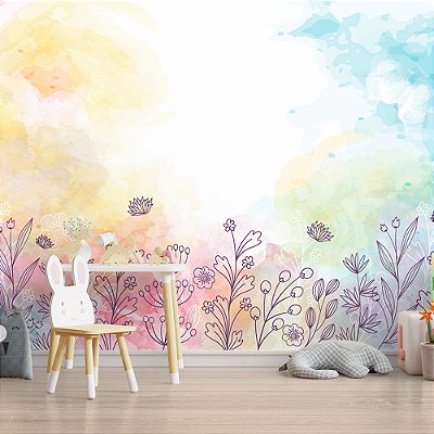 Papel de Parede Floral Aquarela Colorido