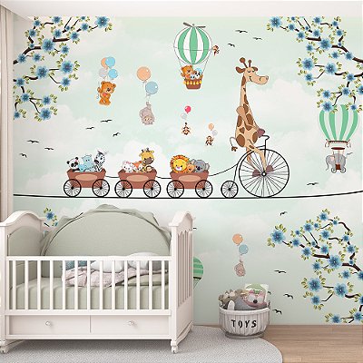 Papel de Parede Infantil Animais e Bicicletas AL 12