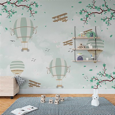 Papel de Parede Infantil Animais e Balões