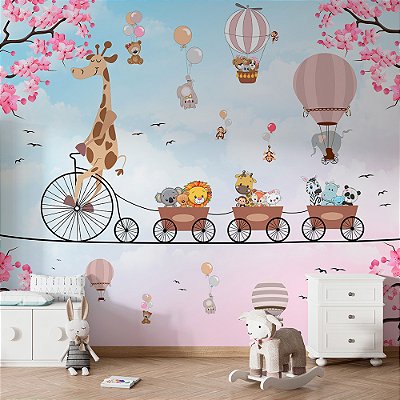 Papel de Parede Infantil Animais e Bicicletas AL 12