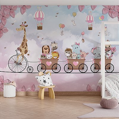 Papel de Parede Infantil Animais e Bicicletas AL 18