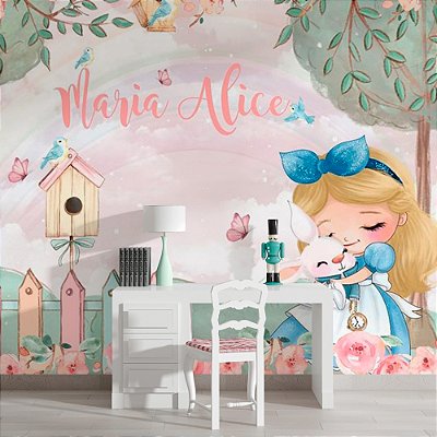 Papel de Parede Infantil Alice e o Coelho