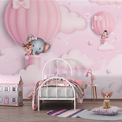 Papel de Parede Infantil Balões Rosas