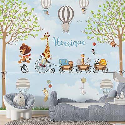 Papel de Parede Infantil Animais e Bicicletas AL 22