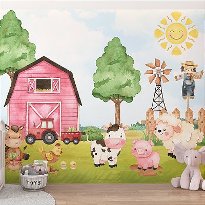 Papel de Parede Infantil animais na fazendinha