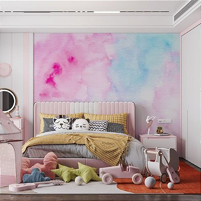 Papel de parede aquarela rosa e azul