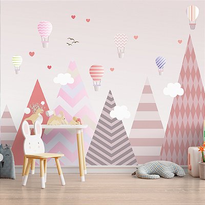 Papel de Parede Infantil Montanhas e Balões AL 01
