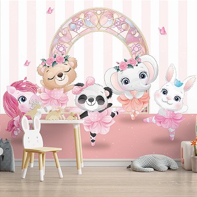 Papel de Parede Infantil Animais fofos Ballet