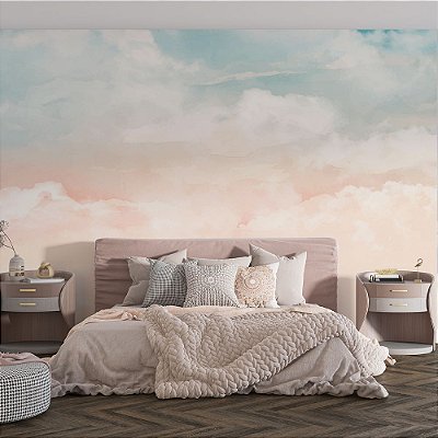 Papel de Parede Aquarela Nuvens Amarelas e Azuis