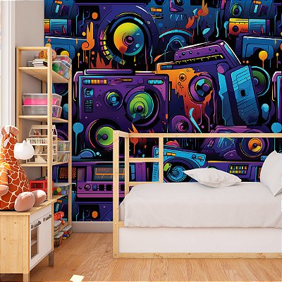 Papel de parede colors caixas de som multicolorido