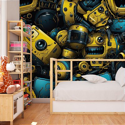 Papel de parede colors robôs amarelo e azul
