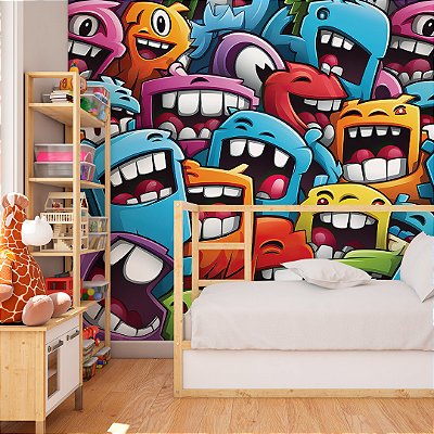 Papel de parede colors monstros feliz colorido