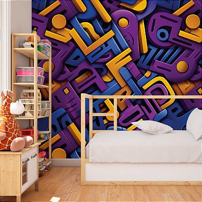 Papel de parede colors pop art roxo azul amarelo