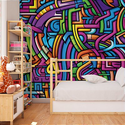 Papel de parede colors pop art curvas multicolorido