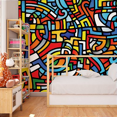 Papel de parede colors pop art curvas cores primárias