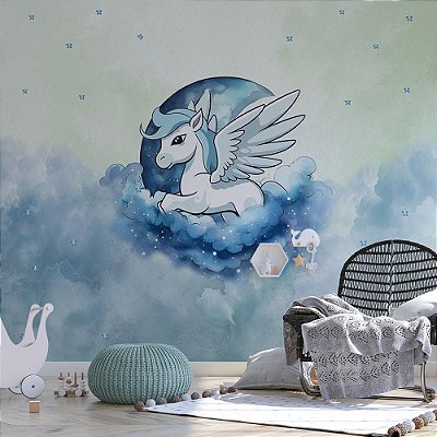 Papel de Parede Unicórnio Azul nas Nuvens AL 02