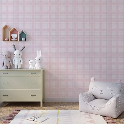 Papel de Parede Infantil Xadrez Médio - Rosa
