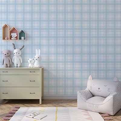 Papel de Parede Infantil Xadrez Médio - Azul Claro