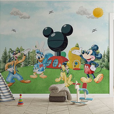 Papel de Parede Infantil Casa do Mickey e seus Amigos