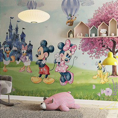 Papel de Parede Infantil Turma do Mickey no Jardim Florido