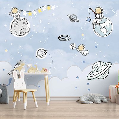 Papel de parede Infantil Aventuras do Astronauta e suas estrelas