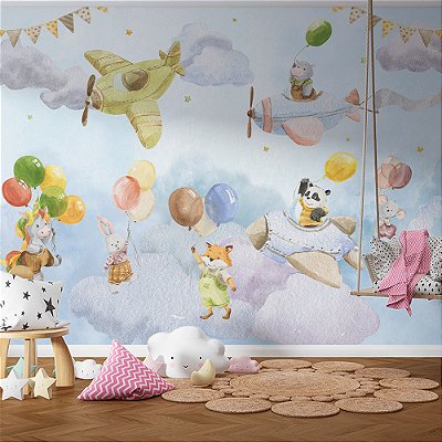 Papel de Parede Infantil Nuvens de Algodão Azul