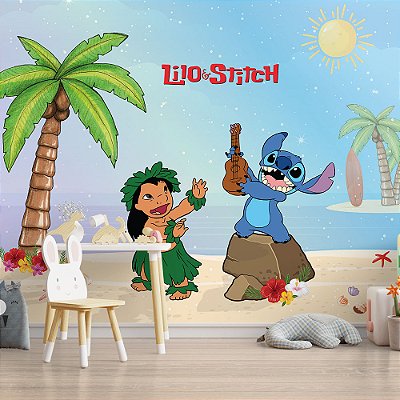 Papel de Parede Infantil Lilo e Stitch na Praia