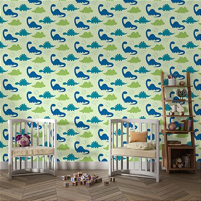 Papel de Parede Infantil Dinossauro Voando Verde Azul
