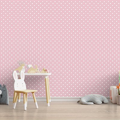 Papel de Parede Bolinhas Brancas e rosa