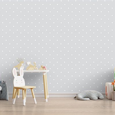 Papel de Parede Bolinhas Branca e cinza