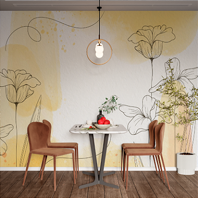 Papel de Parede Painel Fotográfico Folhas em Aquarela amarelo e preto