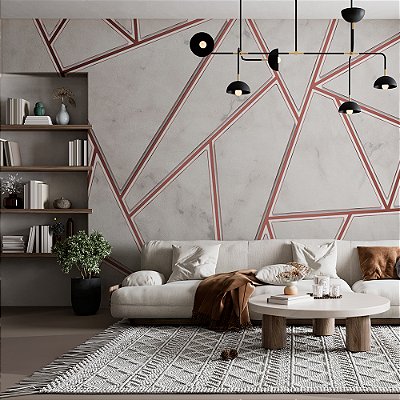 Papel de Parede Linhas em Formas rose gold marmorizado