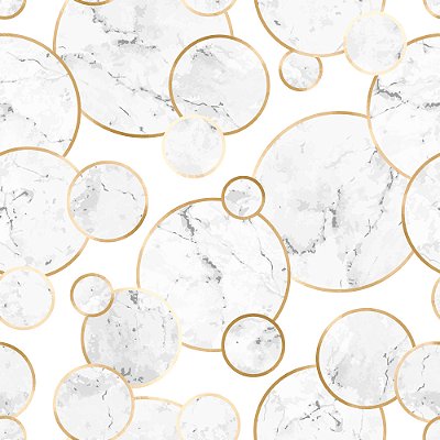 Papel de Parede Círculos em Ouro com detalhes marmorizados