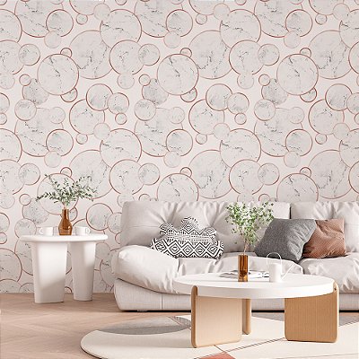 Papel de Parede Círculos em Rose Gold com detalhes marmorizados
