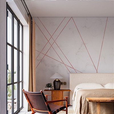 Papel de Parede Zara Moderno Linhas em Rose Gold Glitter Fundo marmorizado