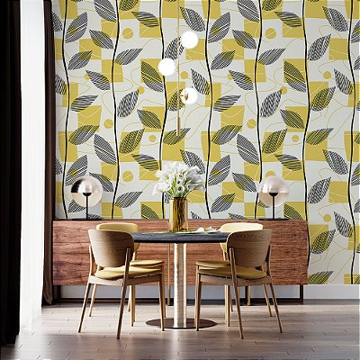 Papel de Parede Folhas com Amarelo