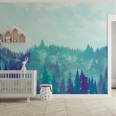 Papel de Parede Floresta em Aquarela Infantil
