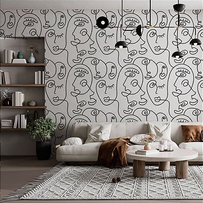 Papel de Parede Rostos Abstratos Desenhados em Linhas