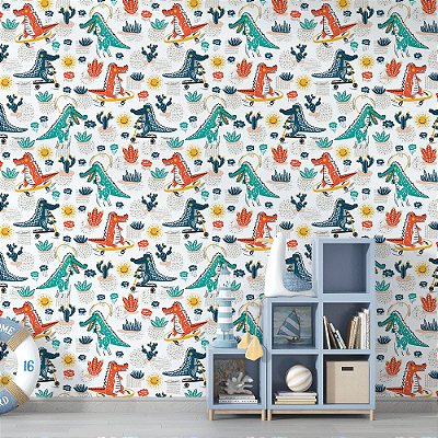 Papel de Parede Dinossauros de Skate e Patins
