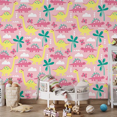 Papel de Parede Dinossauros Rosas