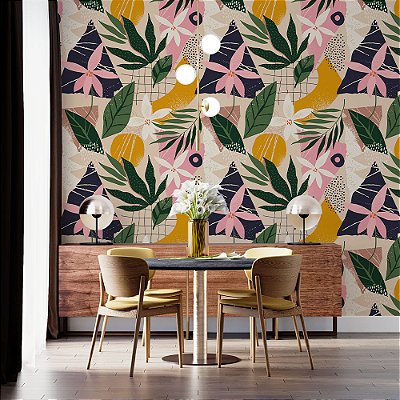 Papel de Parede Painel Fotográfico Floral Geométrico