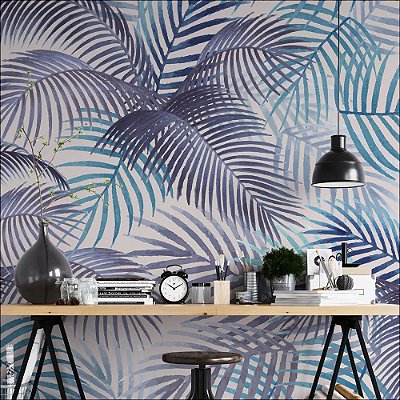 Papel de Parede Folhas Azuis