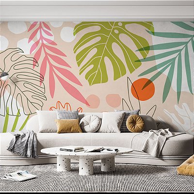 Papel de Parede Folhas Gigantes em Tons Pasteis