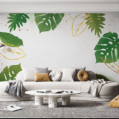 Papel de Parede Floral com Dourado