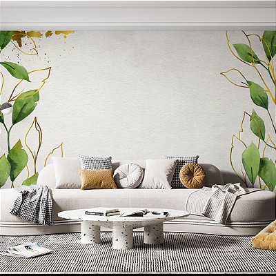 Papel de Parede Floral com Dourado