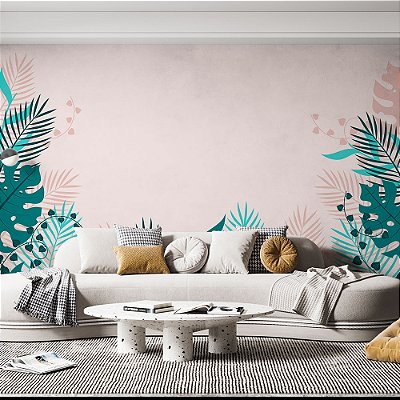 Papel de Parede Floral com Fundo Rosa