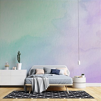 Papel de Parede Aquarela Verde e Roxo