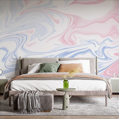 Papel de Parede Mármore Liquido Azul e Rosa