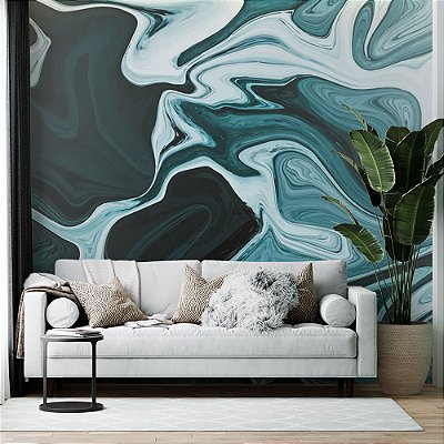 Papel de Parede Mármore Liquido Tons de Azul