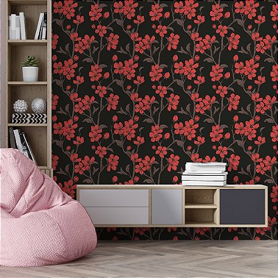 Papel de Parede Floral Vermelho